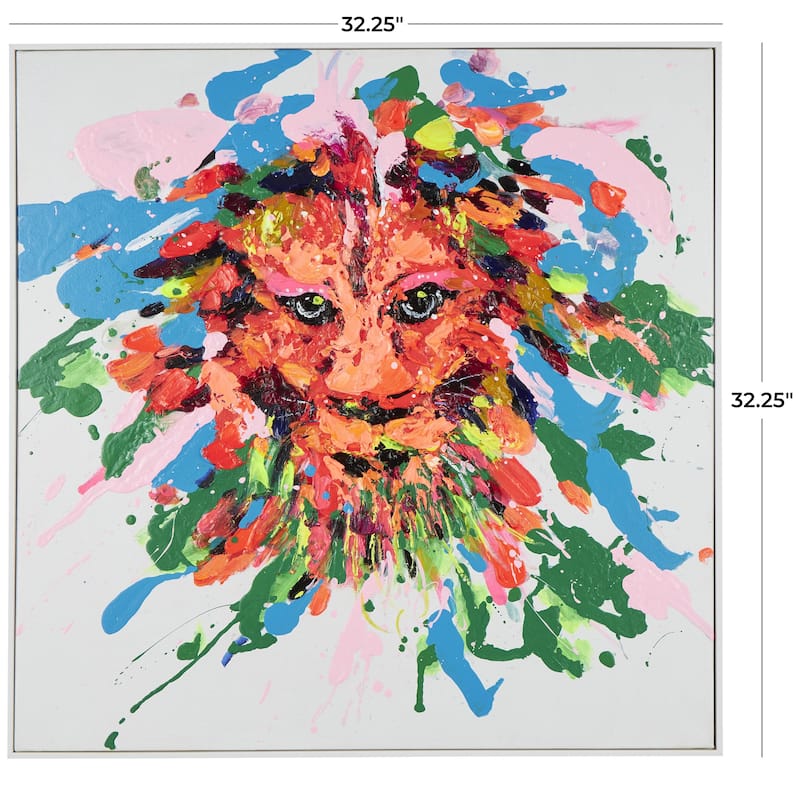 Canvas Lion Abstract Paint Splatter Wall Art with White Frame - Multi Colored - CosmoLiving by Cosmopolitan