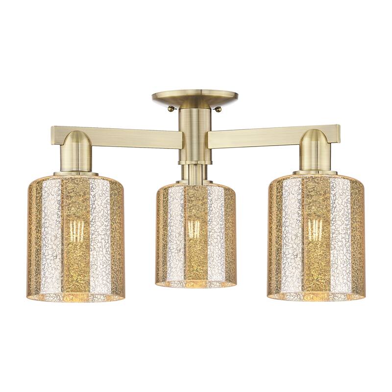 Innovations Lighting Endless Possibilities Arcadia - Cobbleskill - 3 Light 23" Semi-Flush Mount - Mercury/Antique Brass