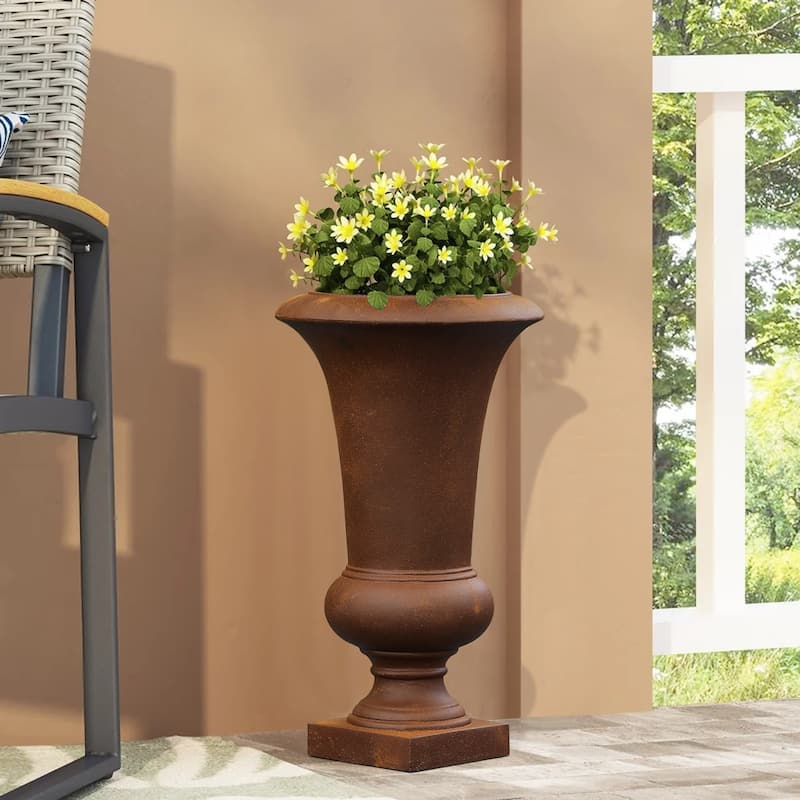 22.75" H Handmade Fiber Stone Tall Urn Planter Pot