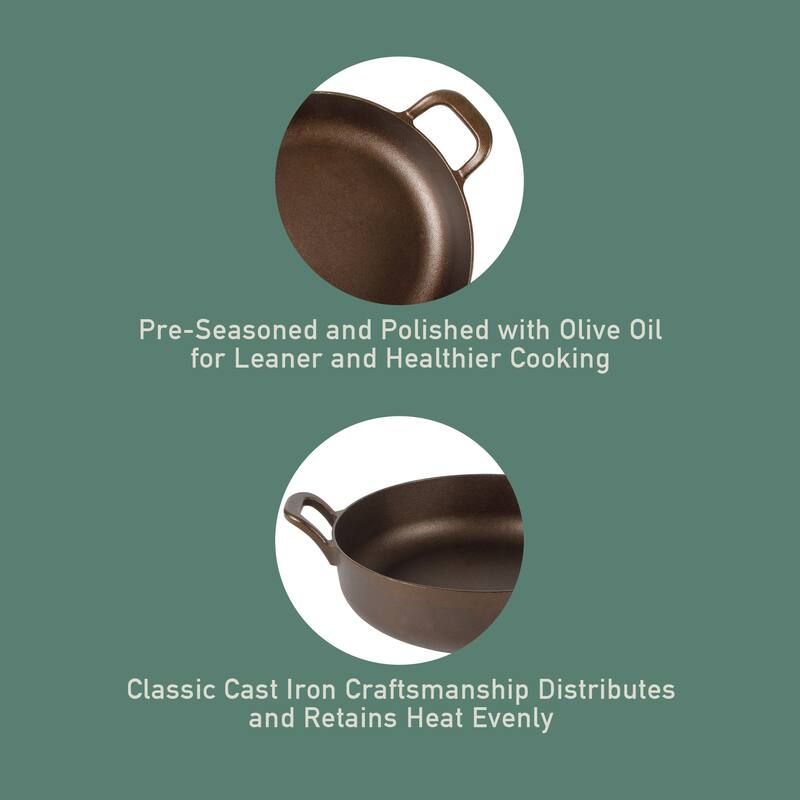 Bloomhouse Natural Bronze Finish Pre-seasoned Cast Iron Grill, Everyday Pan, Skillet & Olive Wood Trivet