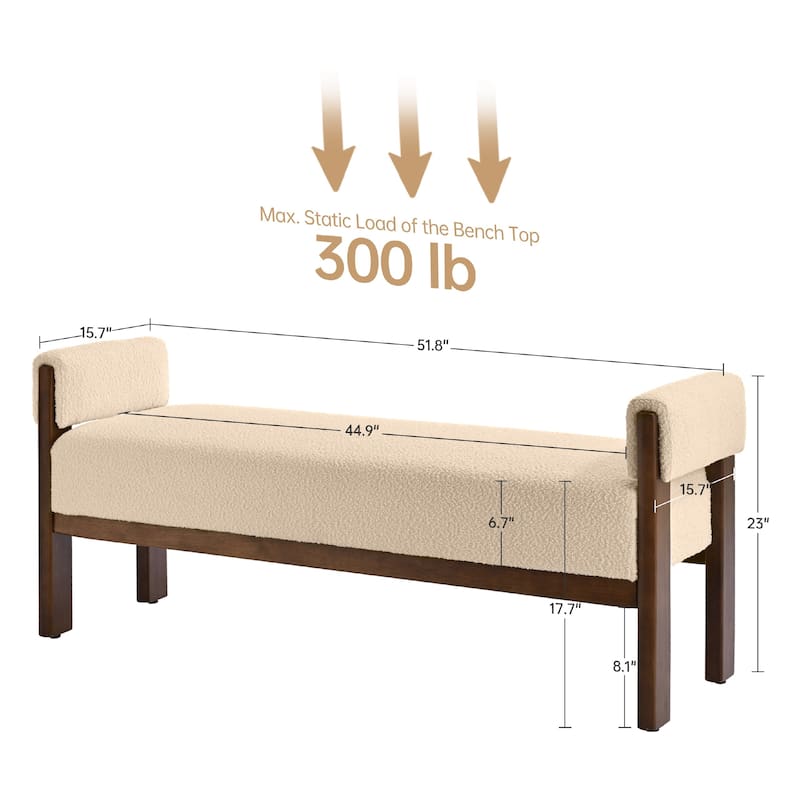 Arm Fabric bench with Solid Wood Legs