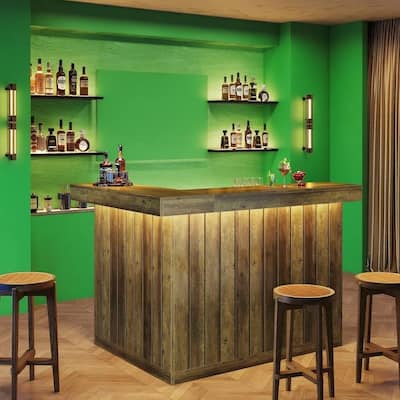 Brown MDF Corner Liquor Bar Table with 4 Shelves and Stemware Storage for Home and Pub - 51.18”L x 39.37”W x 43.31”H