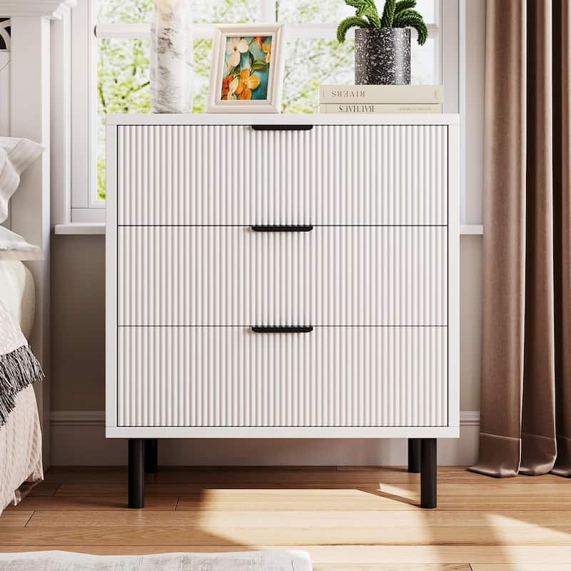 3/5/6 Drawer Fluted Dresser for Bedroom, Modern Wide Chest of Drawers with Metal Legs - 3-drawer - White
