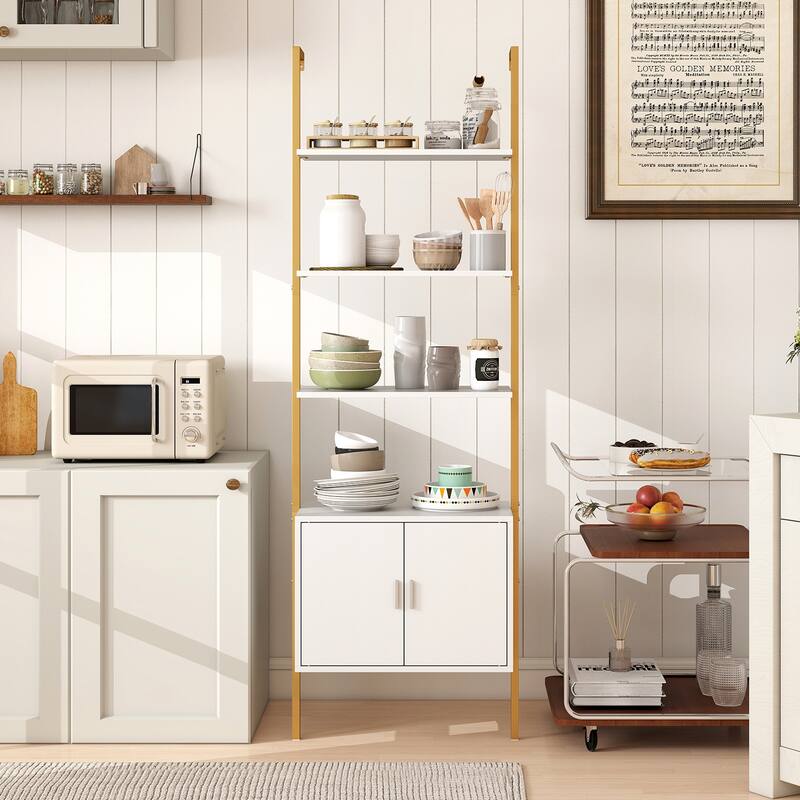 Engineered Wood Ladder Bookshelf with Cabinet Storage - 24" x 14" x 72.5"