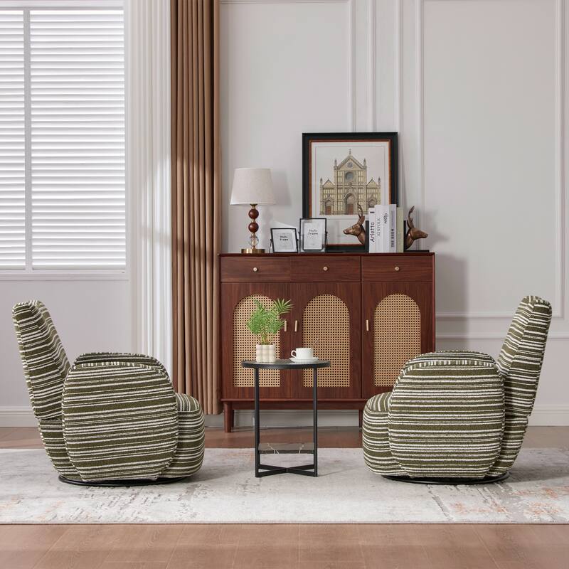 Swivel Striped Accent Chair with Metal Base, Modern Arm Chair for Living Room, Fabric Club Single Sofa Chair