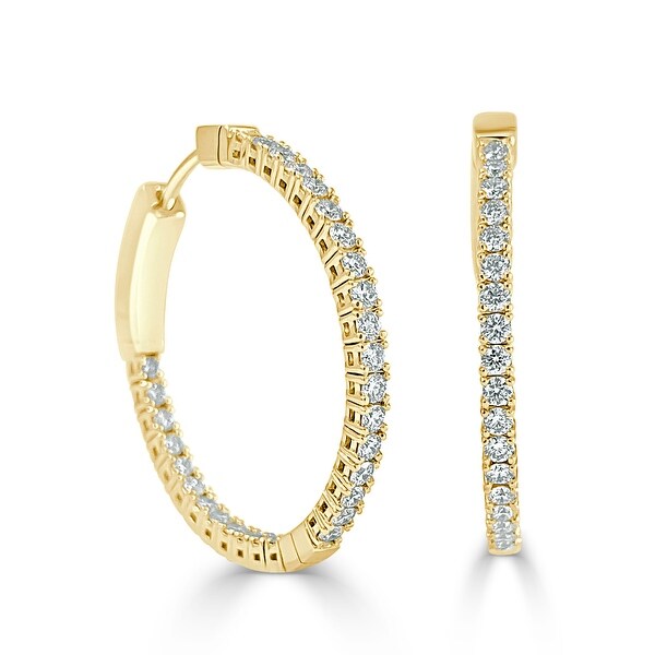 Shop Diamond Flexible 1 Inch Hoop Earrings 14k Yellow Gold 1.0ct by