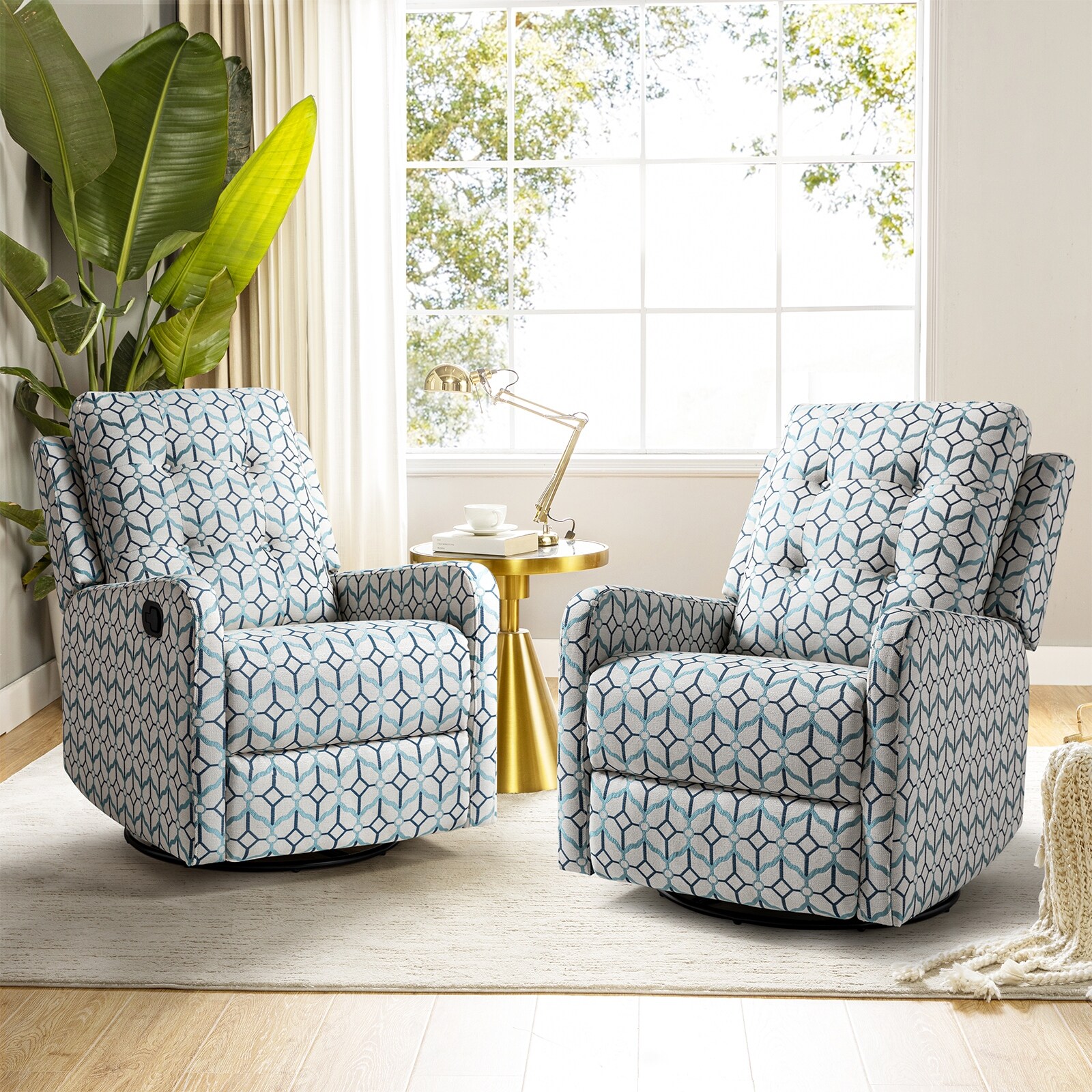 Arlette Floral Manual Swivel Recliner with Tufted Back Set of 2 Bed Bath Beyond 35228541