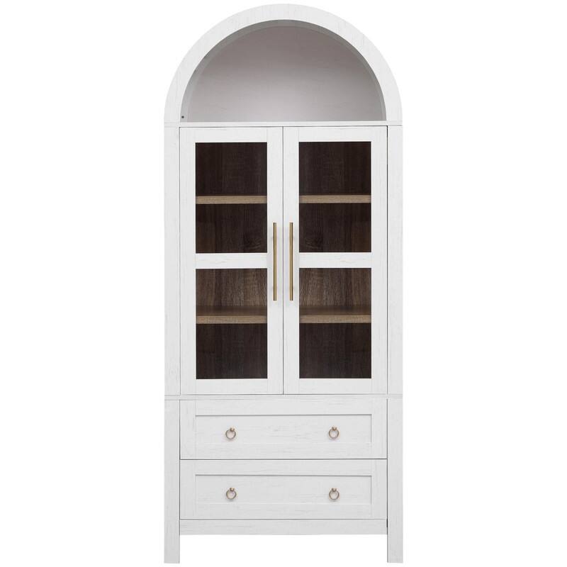 Farmhouse 71" Tall Arched Kitchen Pantry Cabinet with 2 Large Drawers, Modern Kitchen Storage Cabinets with Adjustable Shelves