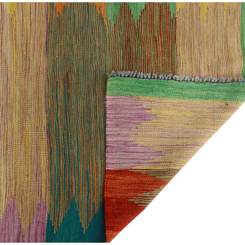 Modern Flatweave Maisie Green/Red Rug - 5'9" x 8'3"