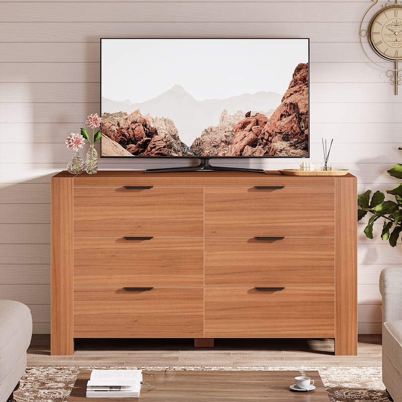 55-Inch Chest of Drawers, Wooden 6-Drawer Dresser Closet Storage Organizer