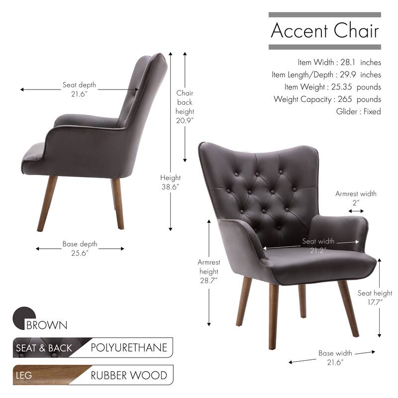 Porthos Home Hardan PU Leather Upholstered Accent Chair with Rubberwood Legs
