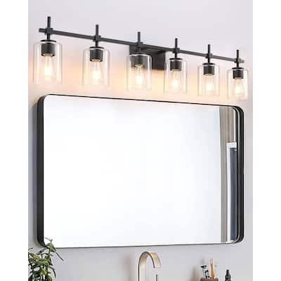 Jasper Black Clear Glass 6-Light Bathroom Vanity Light