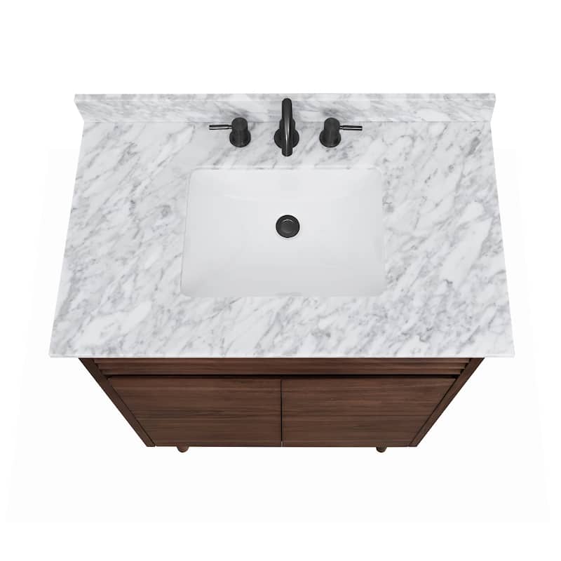 Avanity Carina Bathroom Vanity in Coffee Teak with Carrara White Marble Top