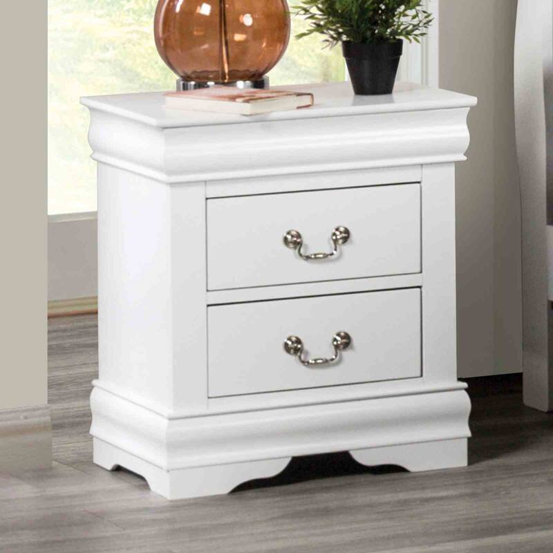 White Finish Transitional Bedroom Set Bed Nightstand Dresser Mirror Chest