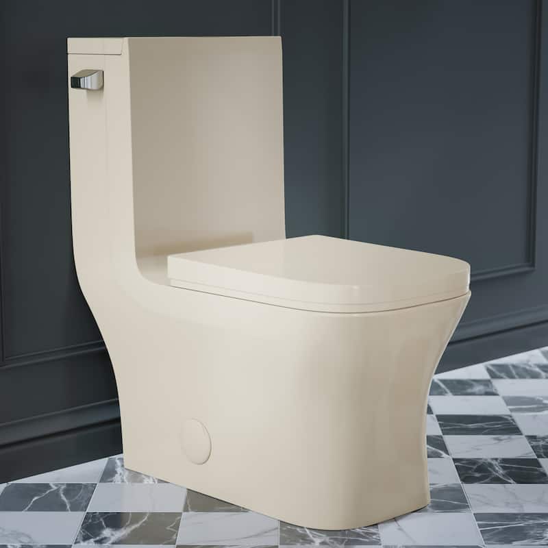 Bastille One Piece Square Left Side Flush Handle Toilet 1.28 Gpf In Bisque - 26.05" x 14" 29.25"