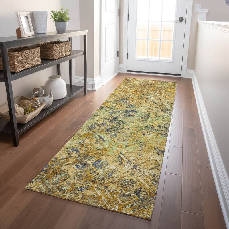 Premium Washable Super Soft Trellis Distressed Mayfield Rug - Gold - 2' 3" x 7' 6" - Runner
