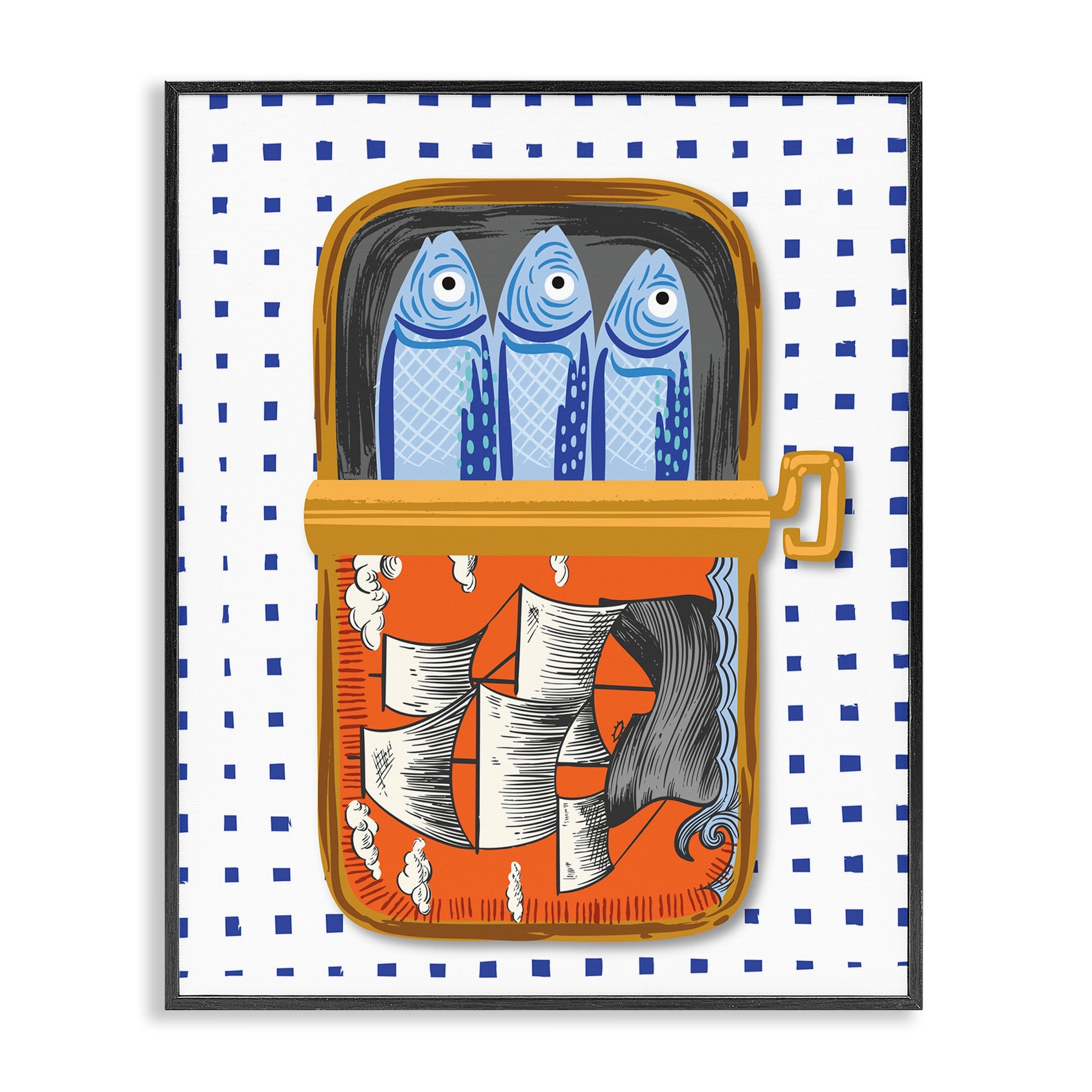 Stupell Retro Nautical Sardines Tin Framed Giclee Art Design By Arrolynn Weiderhold