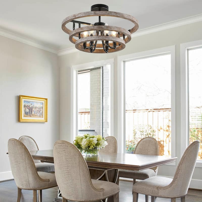 Oaks Aura Wooden Chandelier,Farmhouse Wood Pendant Light,Caged Light Height Adjustable Hanging Lamp for Living Room,Dining Room