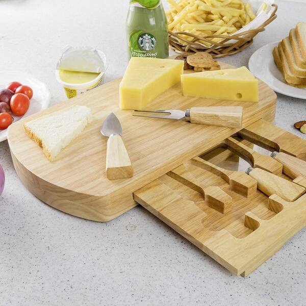 Costway 5 Pc Wood Cheese Board Knife Set 4 Stainless Costway 5 Pc Wood Cheese Board Knife Set 4 Stainless