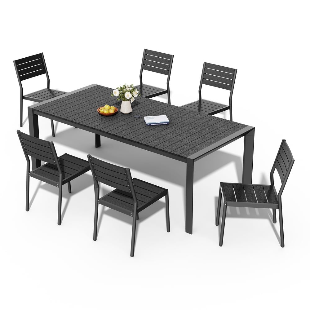 7-Piece Outdoor Patio Aluminum Dining Table with Stackable Dining Chairs