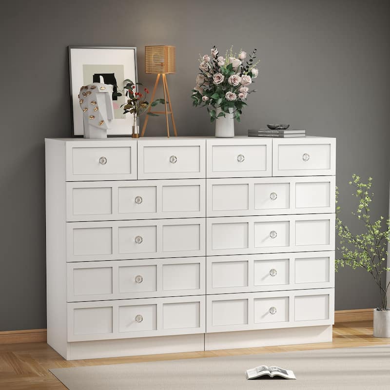 6 Drawer Wood Dresser with Fluted Panel Storage Organizer for Bedroom