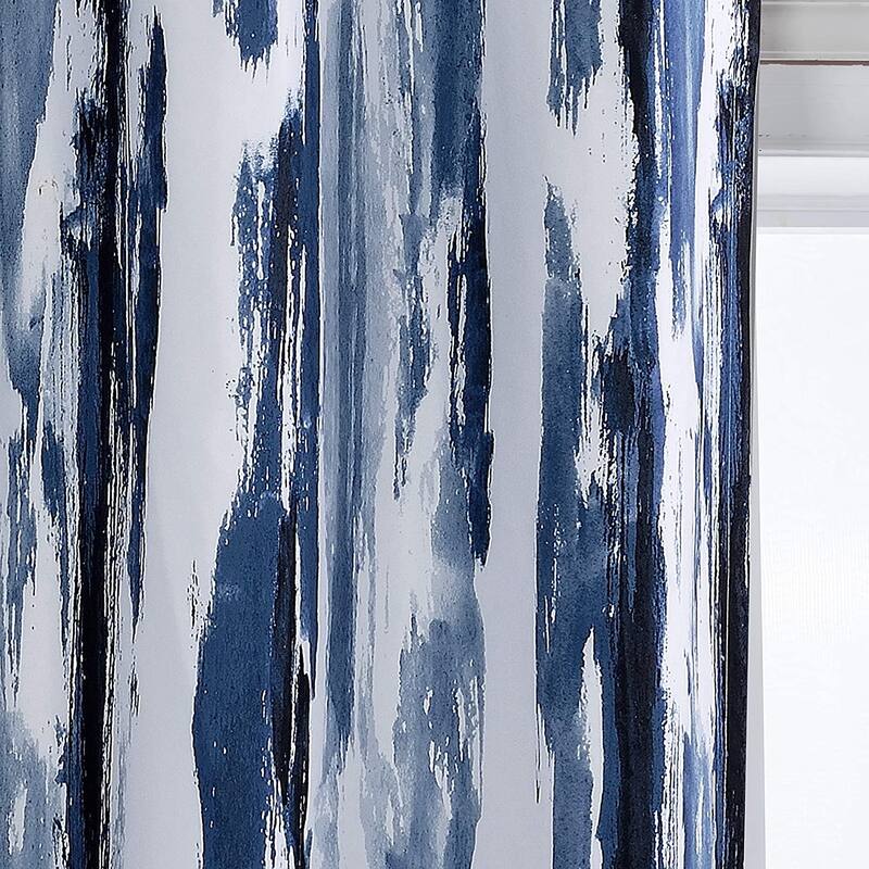 Porch & Den Nova Ink Blue Brush Stroke Pattern Blackout Valance