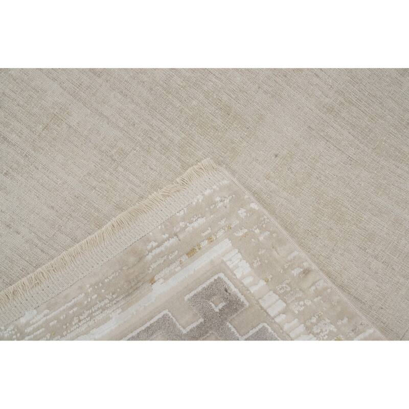Machine Made Oriental Polyester Carpet Abstract Beige & Ivories Distressed Area Rug - 7' 5'' X 5' 2''