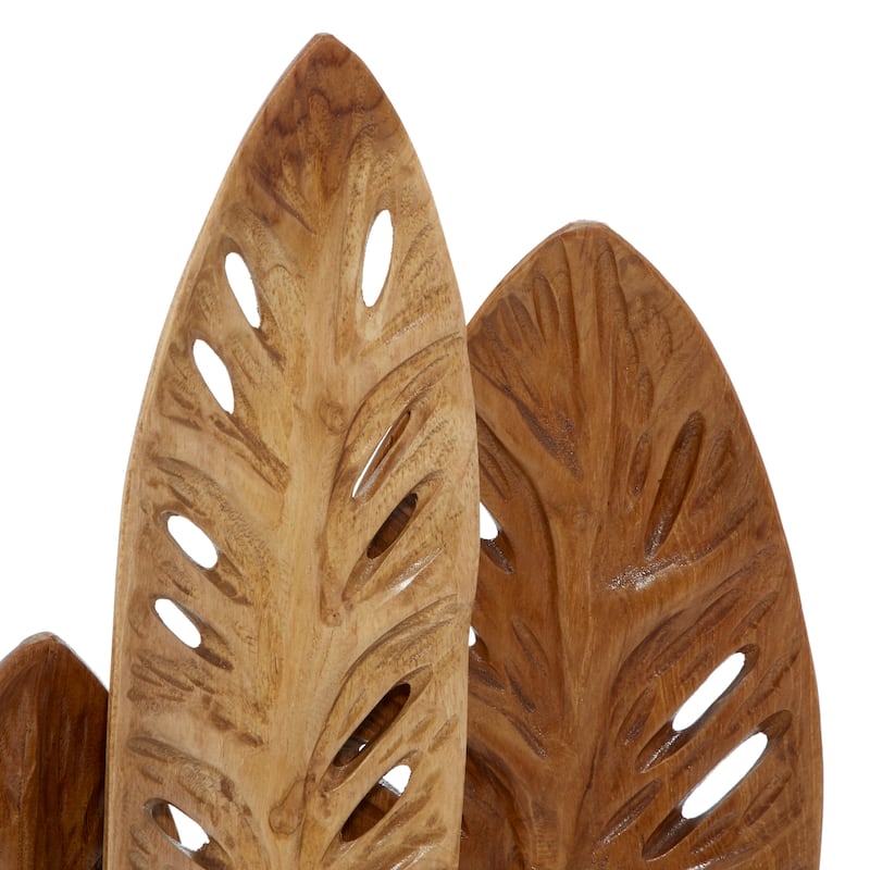 Brown Teak Wood Handmade Leaf Decorative Sculpture
