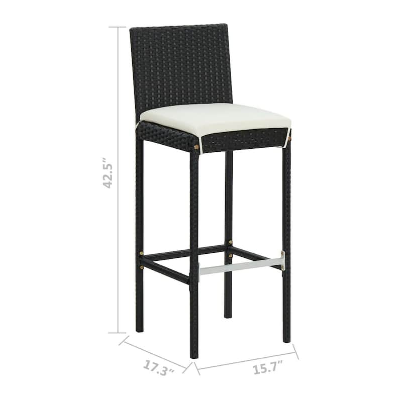 Nyra Garden Barstool Chair Set of 4, White Cushions, Black Rattan