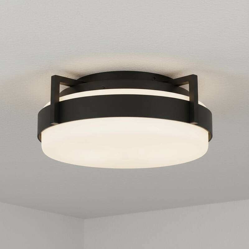 15 Inch Flush Mount LED Ceiling Light Dimmable 5 Color Temperatures Etched Glass - Black