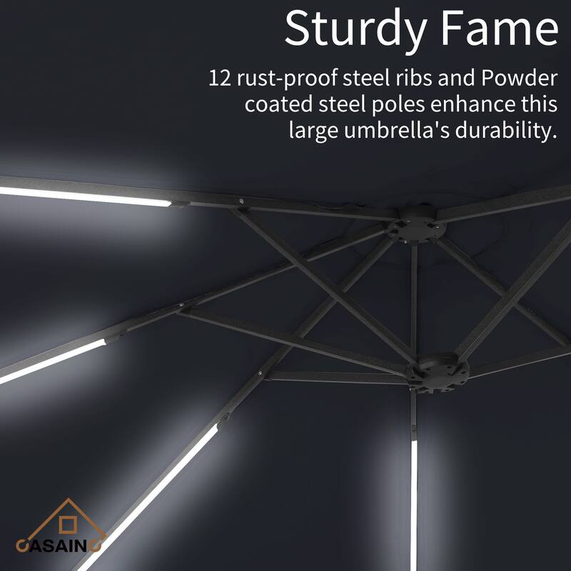 15 ft. Crank Double-sided Solar LED Ultra Lighted Outdoor Market Umbrella with Base Included
