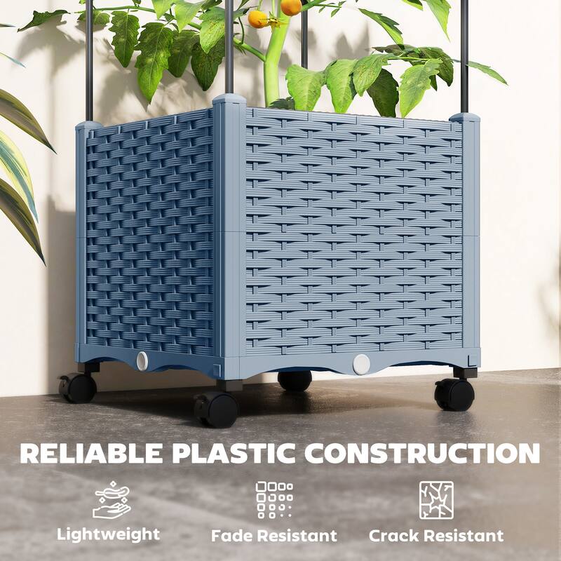 Outsunny Raised Garden Bed with Trellis, 71.7" Tomato Cage with Lockable Wheels, Self Watering Outdoor Planter Box