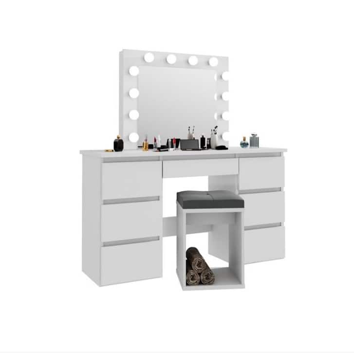 Large White Vanity Tables with Mirror and Light