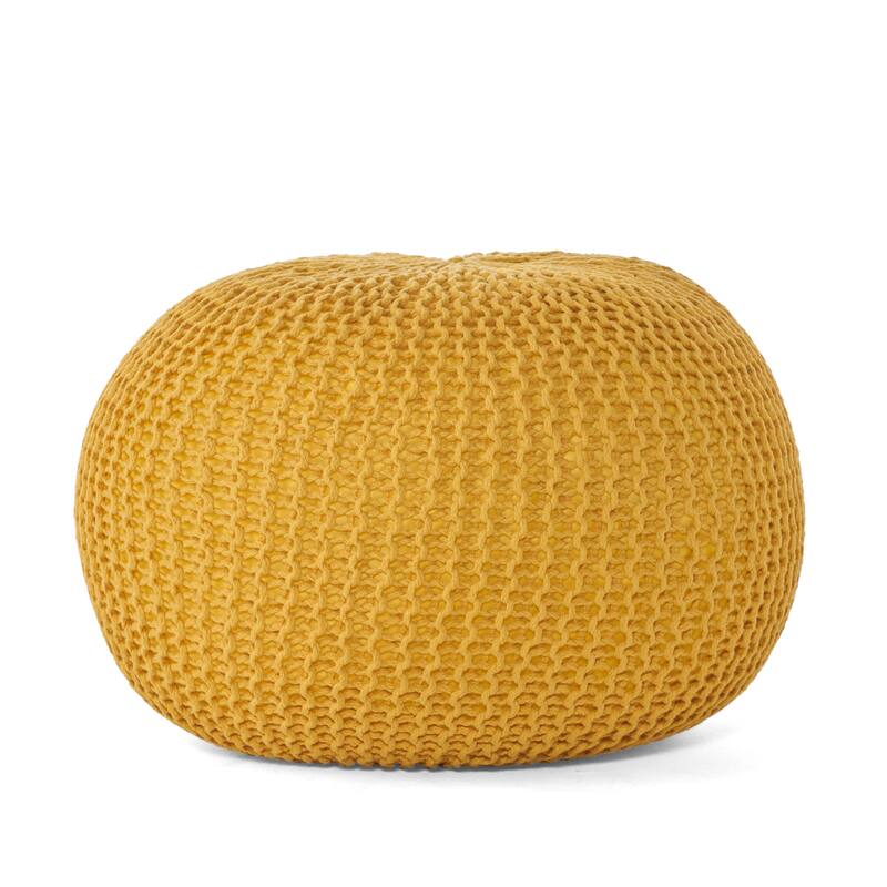 Cotton Round Pouf,Filled with Polystyrene Beads Ottoman,Siutable For Your Living Room, Bedroom Or Entryway - Yellow