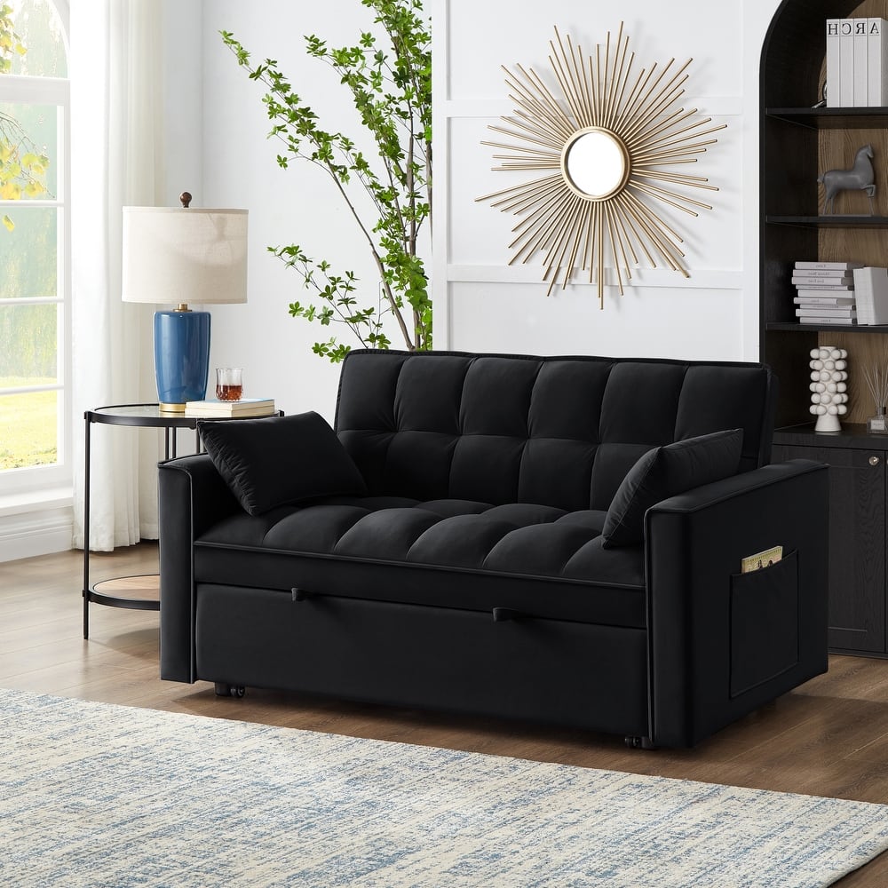 Convertible Loveseat Sleeper Sofa Bed, Couch Settee with Pillows, 2-Seater Sofa with Armrests and Storage Pockets