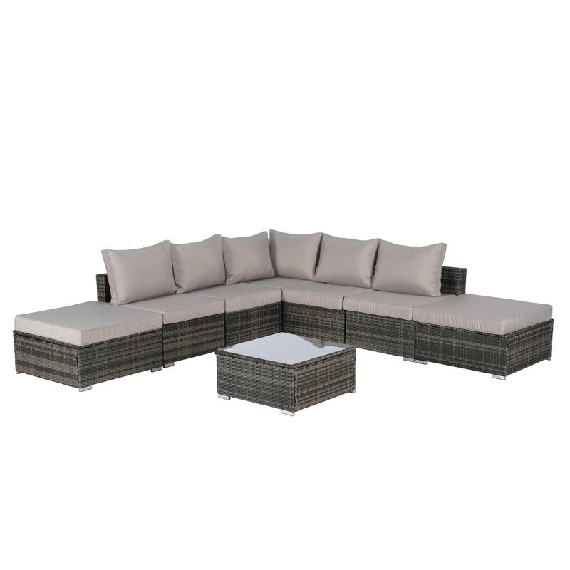 8-Pieces Outdoor Patio Sectional Sofa Set with Washable Cushions & Glass Coffee Table