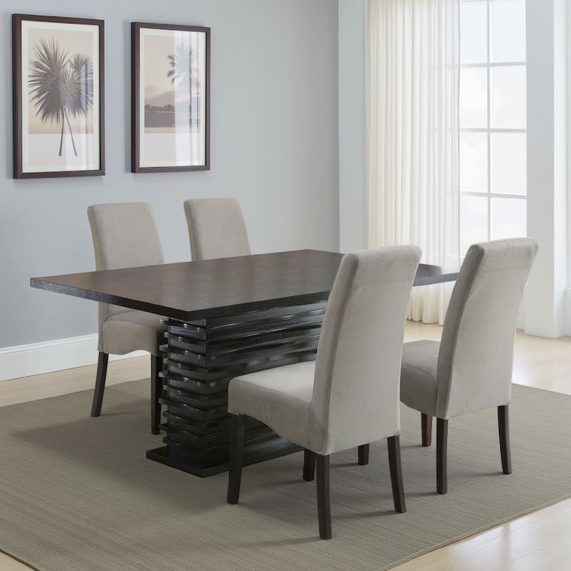 Tela 5pc Dining Table and 4 Chairs Set, Black Pedestal Base, Gray