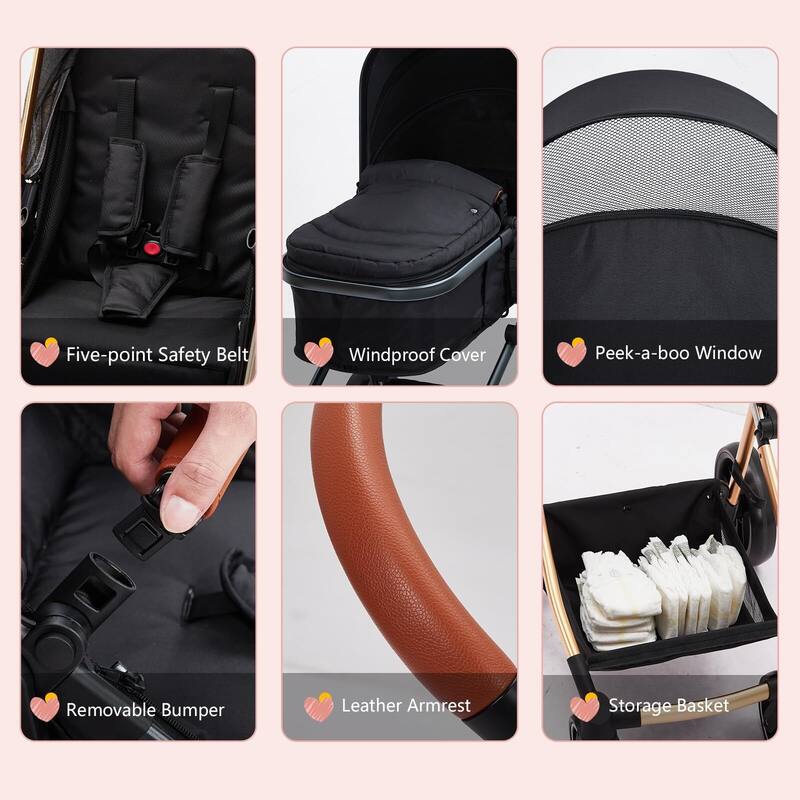 Convertible Baby Stroller, 3 in 1 Reversible Bassinet Stroller for Newborn