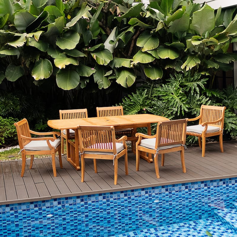 Cambridge Casual Aspen 7-piece Teak Patio Dining Set with Cushion - Natural Teak/Beige
