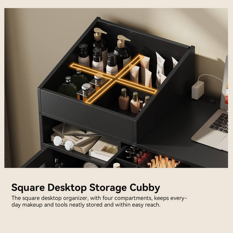 Modern Makeup Vanity Desk with Drawers, Cabinet & Charging Port