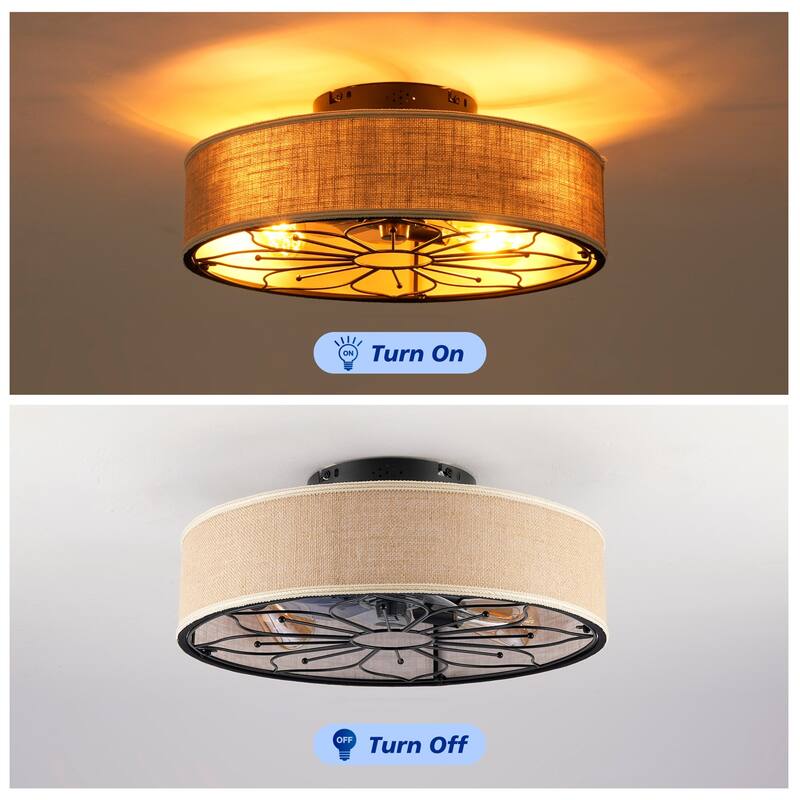 20" Lotus Design Fabric Farmhouse Bladeless Ceiling Fan w/ Remote Contro, NOT Included Bulbs