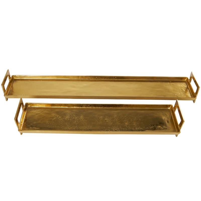 Aluminum Metal Nesting Living Room Decor Tray with Black or Gold Metal Handles - Set of 2 Black or Brass - Roche River Decor - Brass