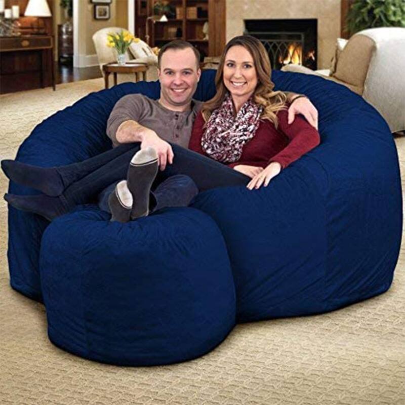 Ultimate Sack 6ft Bean Bag Chair w/ Footstool, Oversized Lounger, Blue Suede