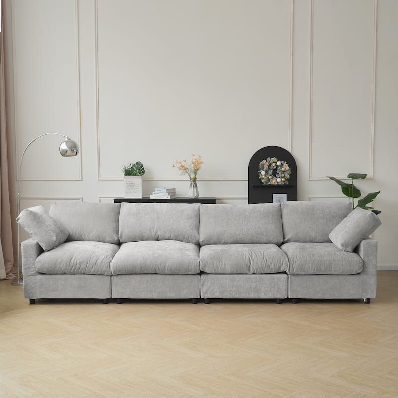 134" Cloud Sectional Sofa, Oversized Modular Sectional Couch ,4 Seat Sofa with Removable Covers - Grey