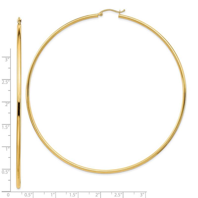 Curata 14k Yellow Gold Lightweight 90x2mm Polished Extra-large Hoop Earrings