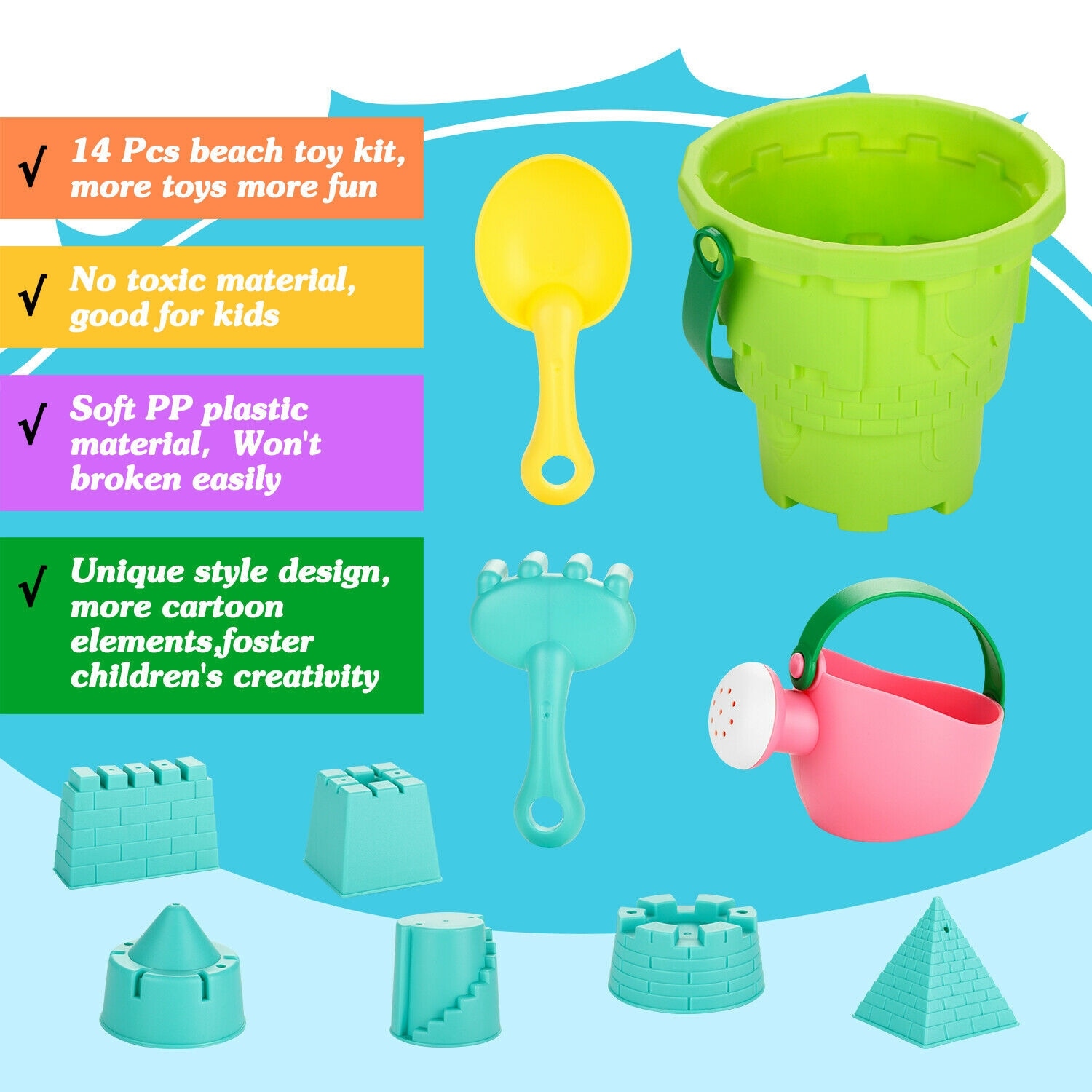 beach play toy 12 pcs , Kids Beach Sand Toys Set BPA Free