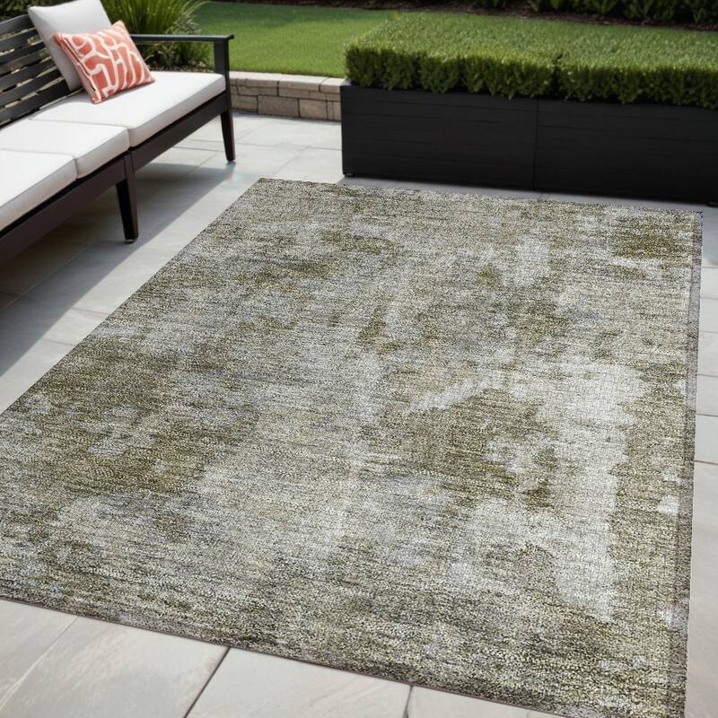 Allus Unique Abstract Weather Resistant Timeless Fusion Outdoor Rug - 5' X 8' - Green