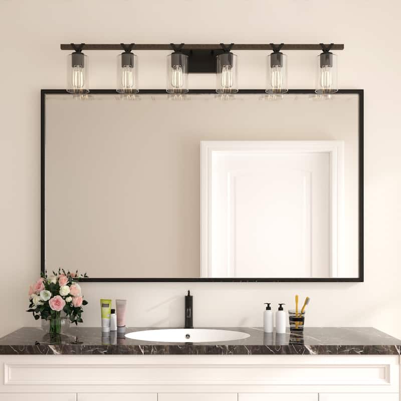 Roundhil 6-lights Farmhouse Faux Wood Grain Bathroom Vanity Light with UL Certified - 49'' W x 8'' H x 5'' D