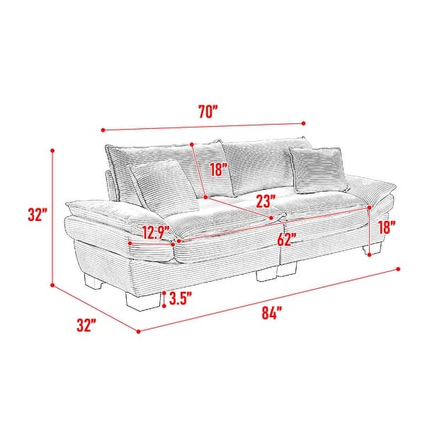 84 Inch Modern Style Sleeper Sofa, Corduroy Upholstered Sofa with Pillows,Deep Seat