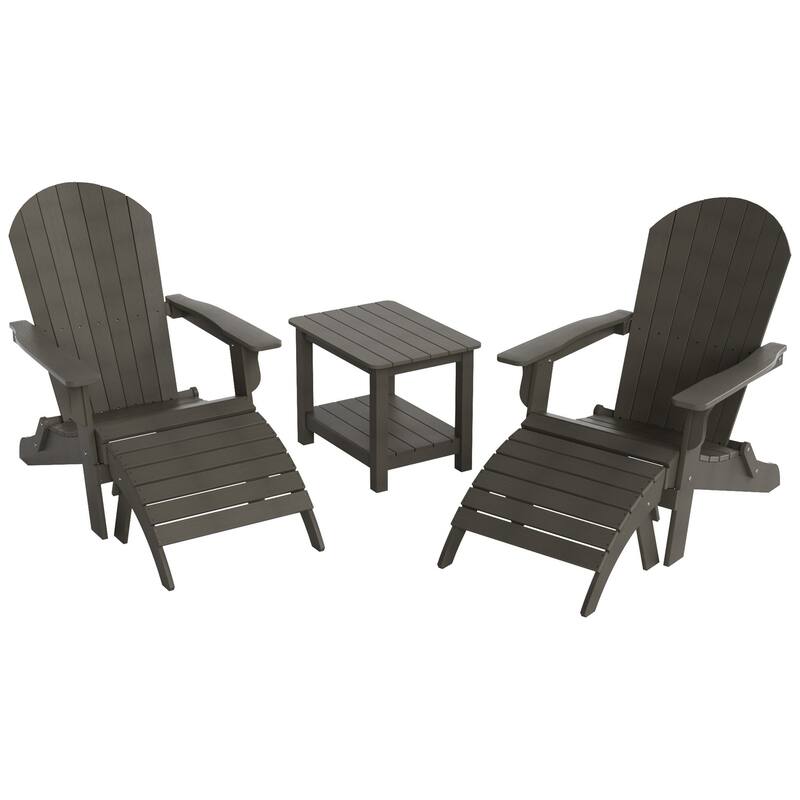 Vineyard HIPS Outdoor Folding Eco-Friendly All Weather Seashell Adirondack Chairs (5-Piece Conversation Set)